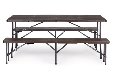Zestaw cateringowy stół bankietowy 180 cm + 2 ławki brąz ModernHome Zestaw cateringowy stół bankietowy 180 cm + 2 ławki brąz ModernHome