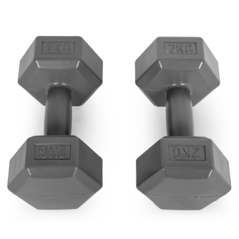 Hantle sześciokątne zestaw 2x2 kg ciężarki do ćwiczeń obciążniki fitness szare ModernHome Hantle sześciokątne zestaw 2x2 kg ciężarki do ćwiczeń obciążniki fitness szare ModernHome