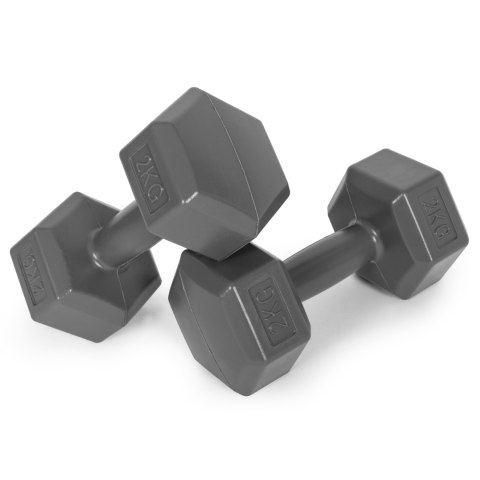 Hantle sześciokątne zestaw 2x2 kg ciężarki do ćwiczeń obciążniki fitness szare ModernHome Hantle sześciokątne zestaw 2x2 kg ciężarki do ćwiczeń obciążniki fitness szare ModernHome