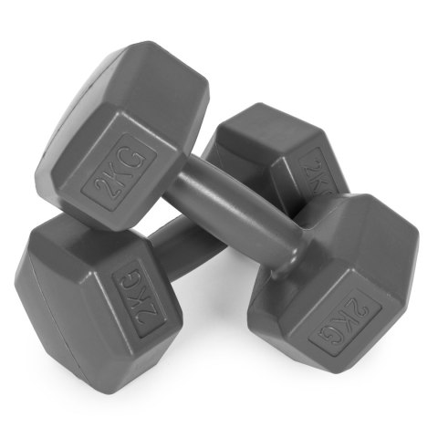Hantle sześciokątne zestaw 2x2 kg ciężarki do ćwiczeń obciążniki fitness szare ModernHome Hantle sześciokątne zestaw 2x2 kg ciężarki do ćwiczeń obciążniki fitness szare ModernHome