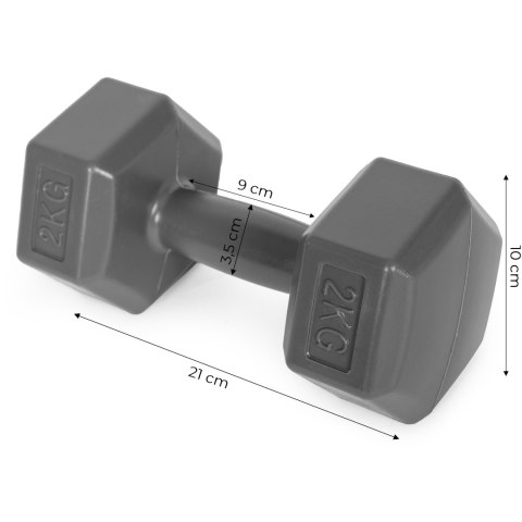 Hantle sześciokątne zestaw 2x2 kg ciężarki do ćwiczeń obciążniki fitness szare ModernHome Hantle sześciokątne zestaw 2x2 kg ciężarki do ćwiczeń obciążniki fitness szare ModernHome