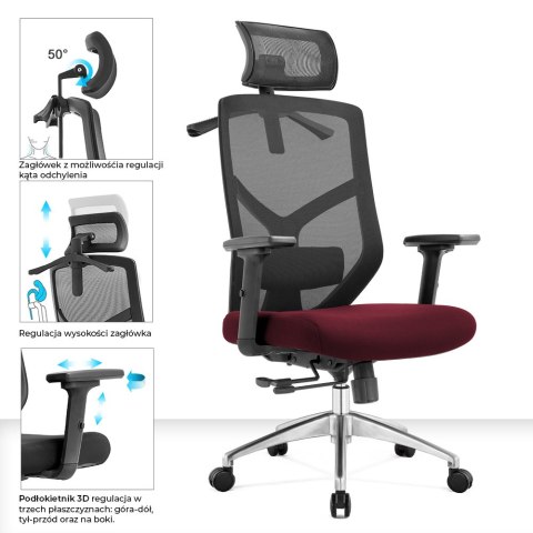 Fotel biurowy ergonomiczny Rosa bordowy ANGEL Fotel biurowy ergonomiczny Rosa bordowy ANGEL