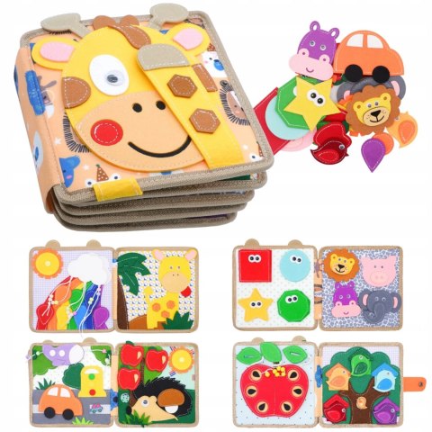 Książeczka filcowa odczepiane elementy rzepy Montessori żyrafa F30 Książeczka filcowa odczepiane elementy rzepy Montessori żyrafa F30