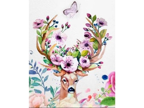 OBRAZ MALOWANIE PO NUMERACH RAMA 40x50cm JELEŃ - KWIECISTE POROŻE OBRAZ MALOWANIE PO NUMERACH RAMA 40x50cm JELEŃ - KWIECISTE POROŻE