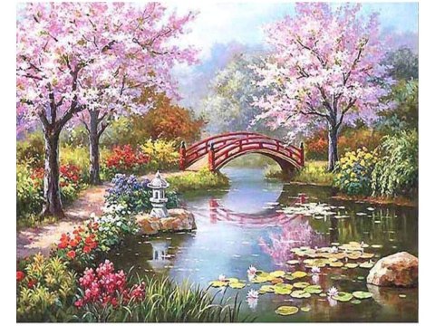 OBRAZ MALOWANIE PO NUMERACH RAMA 50x40cm JAPOŃSKI OGRÓD OBRAZ MALOWANIE PO NUMERACH RAMA 50x40cm JAPOŃSKI OGRÓD