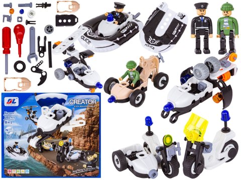 Klocki Konstrukcyjne 161 El. POLICJA, ZESTAW POLICYJNY, Motocykl, Ponton, Samochód Do Rozkręcania I Skręcania 8w1 Klocki Konstrukcyjne 161 El. POLICJA, ZESTAW POLICYJNY, Motocykl, Ponton, Samochód Do Rozkręcania I Skręcania 8w1