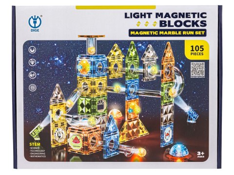 Klocki Magnetyczne Konstrukcyjne TOR KULKOWY Świecące Elementy 105 El. Kulodrom Klocki Magnetyczne Konstrukcyjne TOR KULKOWY Świecące Elementy 105 El. Kulodrom