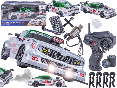 DUŻY Samochód Do Driftu Auto RC Drift 1:16 2,4 GHz PARA DYM Srebrny Dodge 4WD LED DUŻY Samochód Do Driftu Auto RC Drift 1:16 2,4 GHz PARA DYM Srebrny Dodge 4WD LED