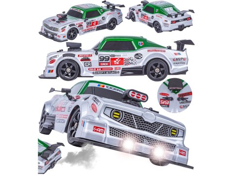 DUŻY Samochód Do Driftu Auto RC Drift 1:16 2,4 GHz PARA DYM Srebrny Dodge 4WD LED DUŻY Samochód Do Driftu Auto RC Drift 1:16 2,4 GHz PARA DYM Srebrny Dodge 4WD LED