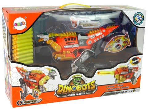 Dinobots 2w1 Dinozaur Pistolet na Strzałki Pomarańczowy Velociraptor Tarcza Dinobots 2w1 Dinozaur Pistolet na Strzałki Pomarańczowy Velociraptor Tarcza