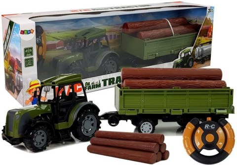 Zielony Traktor z Przyczepą Belami Drewna Zdalnie Sterowany 2.4G Zielony Traktor z Przyczepą Belami Drewna Zdalnie Sterowany 2.4G