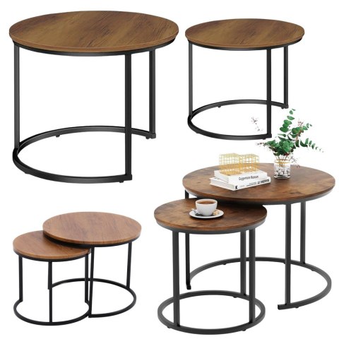 Zestaw Okrągłe Stoliki Kawowe 2w1 Vintage Naturalne Drewno 70x50cm 45x44cm Zestaw Okrągłe Stoliki Kawowe 2w1 Vintage Naturalne Drewno 70x50cm 45x44cm