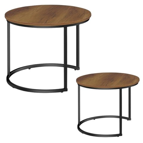 Zestaw Okrągłe Stoliki Kawowe 2w1 Vintage Naturalne Drewno 70x50cm 45x44cm Zestaw Okrągłe Stoliki Kawowe 2w1 Vintage Naturalne Drewno 70x50cm 45x44cm
