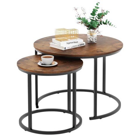 Zestaw Okrągłe Stoliki Kawowe 2w1 Vintage Naturalne Drewno 70x50cm 45x44cm Zestaw Okrągłe Stoliki Kawowe 2w1 Vintage Naturalne Drewno 70x50cm 45x44cm