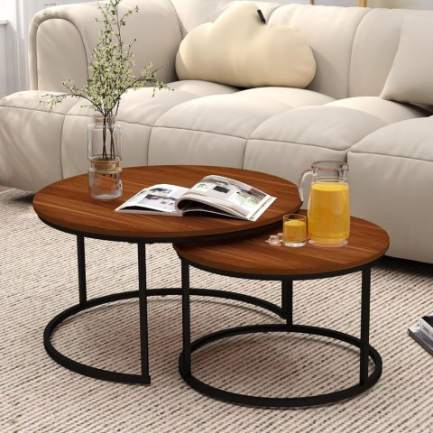 Zestaw Okrągłe Stoliki Kawowe 2w1 Vintage Naturalne Drewno 70x50cm 45x44cm Zestaw Okrągłe Stoliki Kawowe 2w1 Vintage Naturalne Drewno 70x50cm 45x44cm