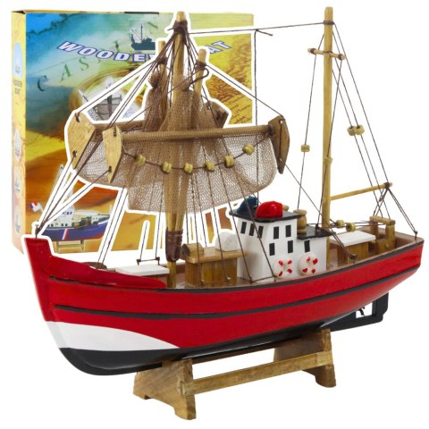 Model Kolekcjonerski Dekoracyjny Statek Kuter Rybacki Czerwony 30x26cm Model Kolekcjonerski Dekoracyjny Statek Kuter Rybacki Czerwony 30x26cm