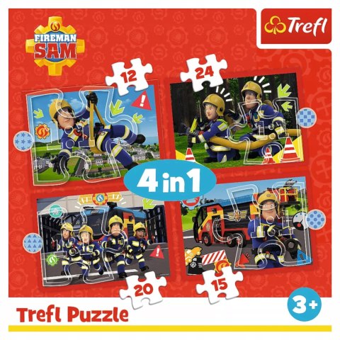 Puzzle 4w1 Strażak Sam, Przygody Strażaka Sama 4 układanki Trefl 34632